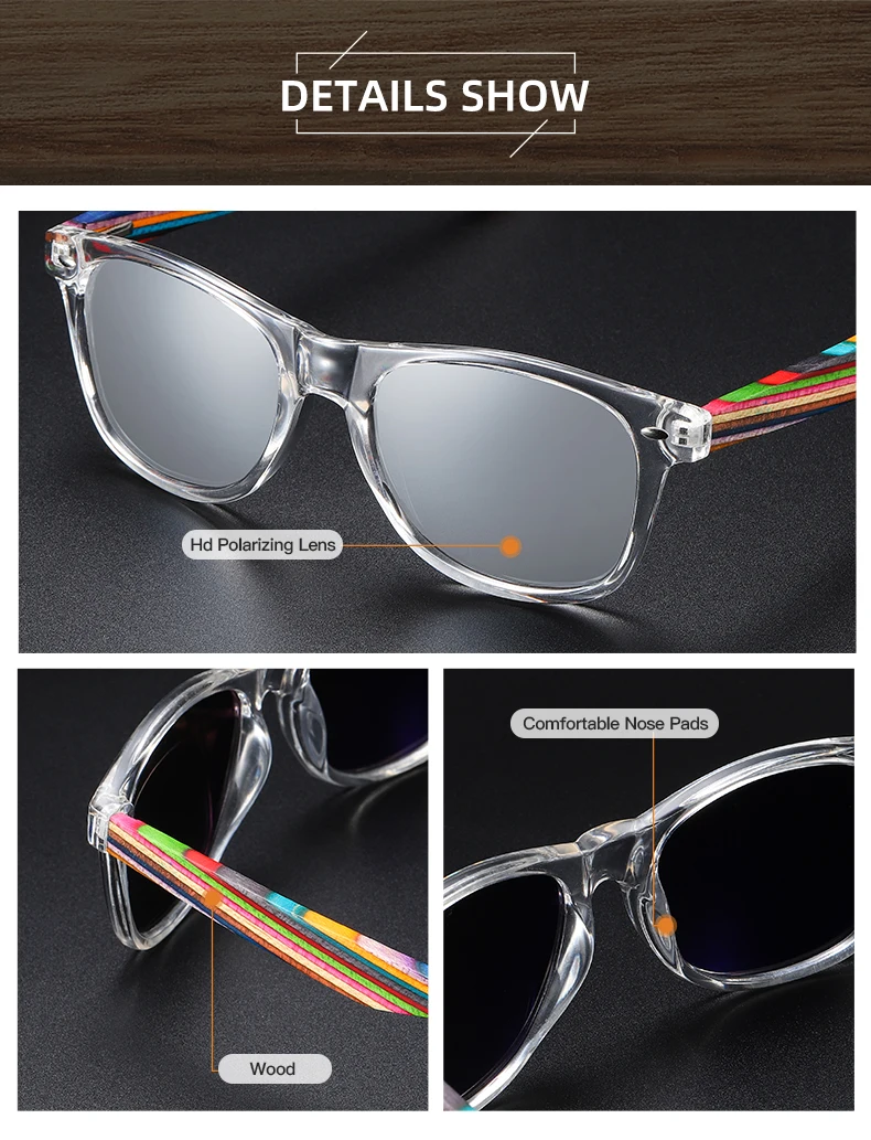 ladies sunglasses EZREAL Polarized PC Frame With Wooden Legs Sunglasses for Men or Women Color Wooden Temples fashion sunglasses