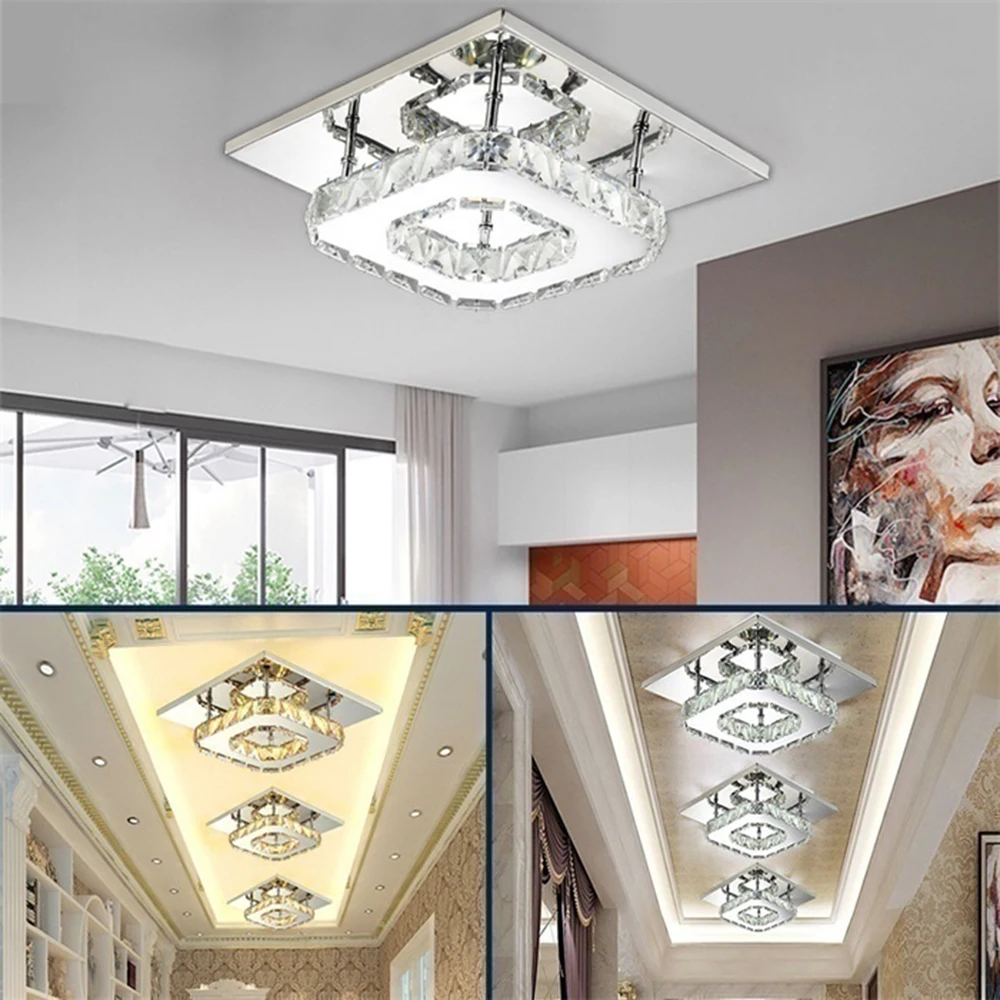 

Crystal Durable Square Crystal Lamp Ceiling Sturdy Kitchen Crystal Ceiling Light Intelligent Drive 90-260V Bedroom