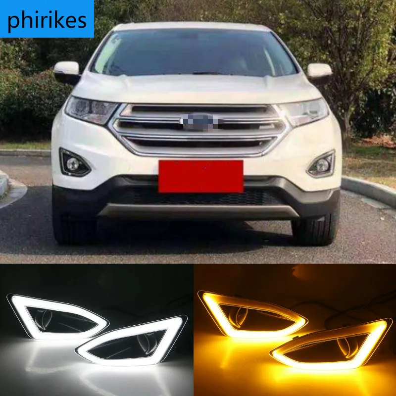 

2 шт. автомобиля светодиодный DRL Дневной светильник с желтым siganl противотуманной фары крышка для Ford Edge 2015 2016 2017 2018