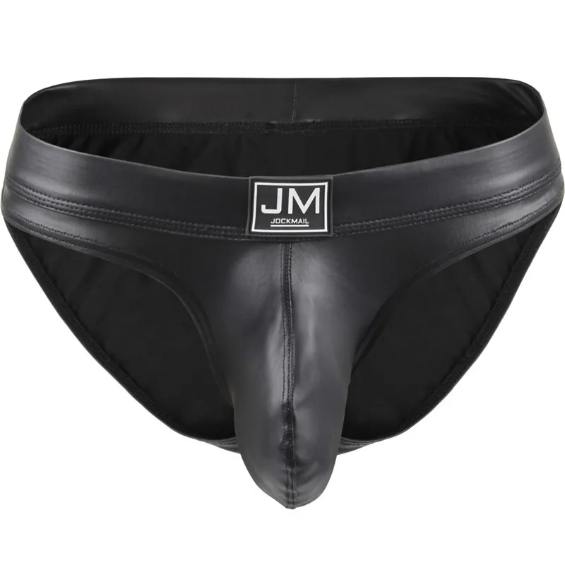 jockmail sexy men underwear slips hombre thong men briefs Bikini tanga gay underwear penis pouch big sheath jockstrap PU leather mens boxer briefs with pouch