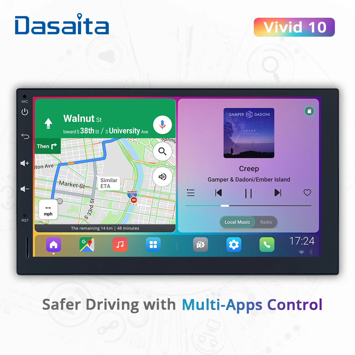 Dasaita Vivid 2 Din Android GPS-навигация 7 дюймов IPS сенсорный экран 1024*600 автомобильное радио