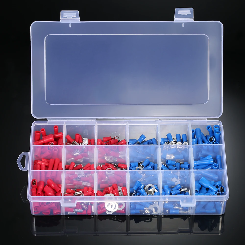 360PCS Assorted Insulated Terminals Cord End Terminal 9 Kinds Copper Crimp Electrical Wire Cable Connector Kit Spade Set