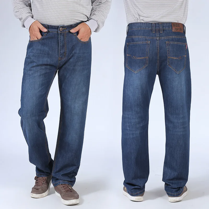 

Autumn And Winter Thick Section Jeans Men's Plus-sized Loose Straight Large Size Middle-aged Simple Solid Color Cowboy Long Pant