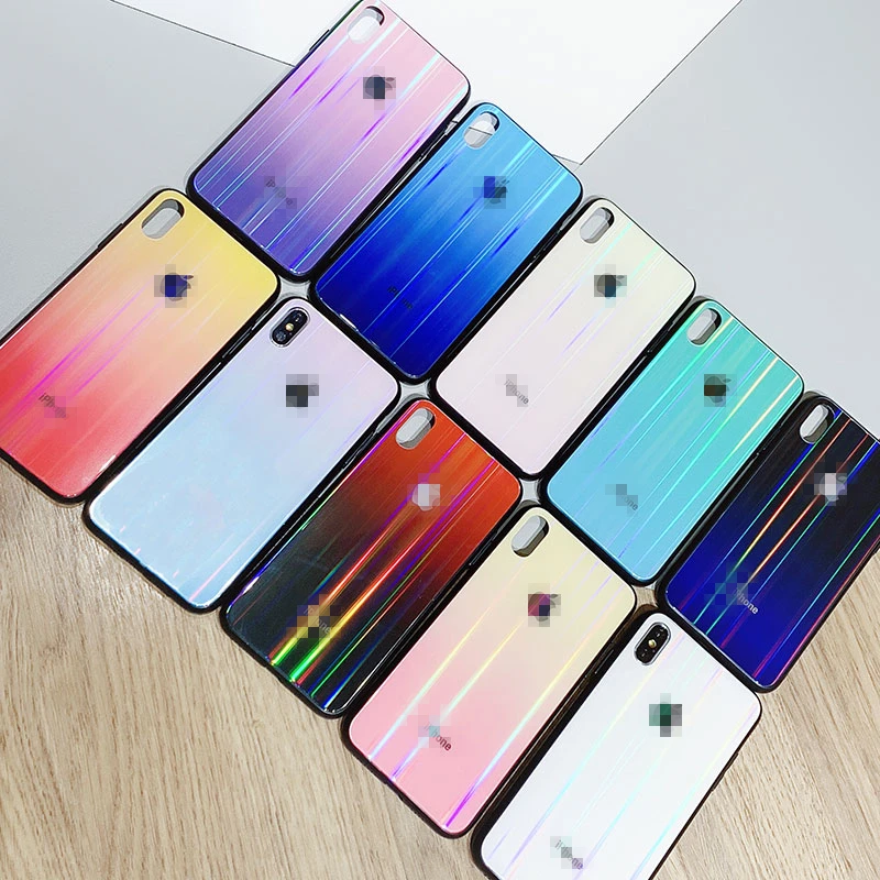 

Luxury Glass Case For iPhone 6S 7 8 Plus X Case Logo Aurora gradient Back Cover Case For iPhone 6 S XS MAX XR 7plus 8plus Coque