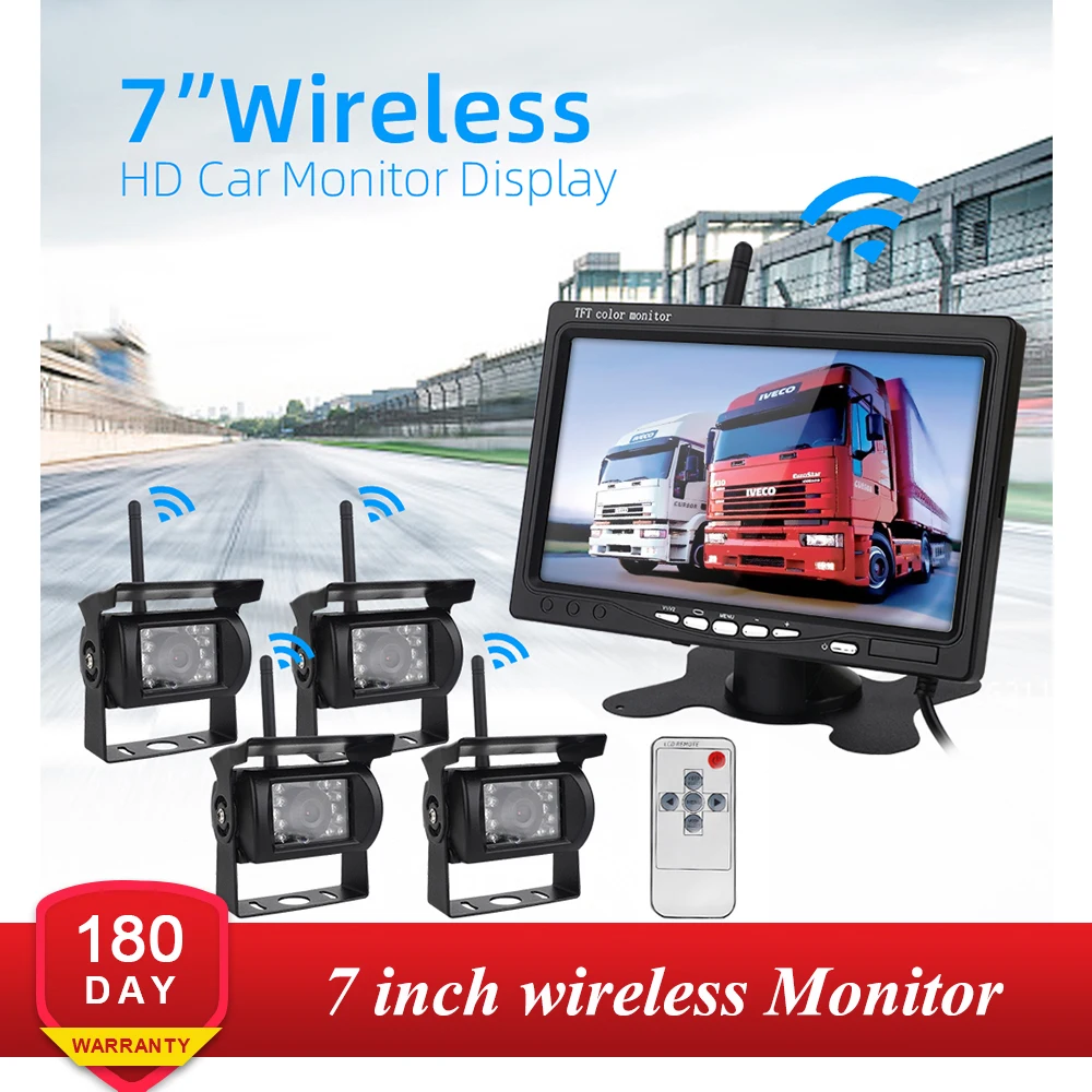 

7" Wireless Car monitor TFT Wireless Car Backup Cameras Monitor For Truck Bus Caravan Trailer Reverse Parking Rearview System