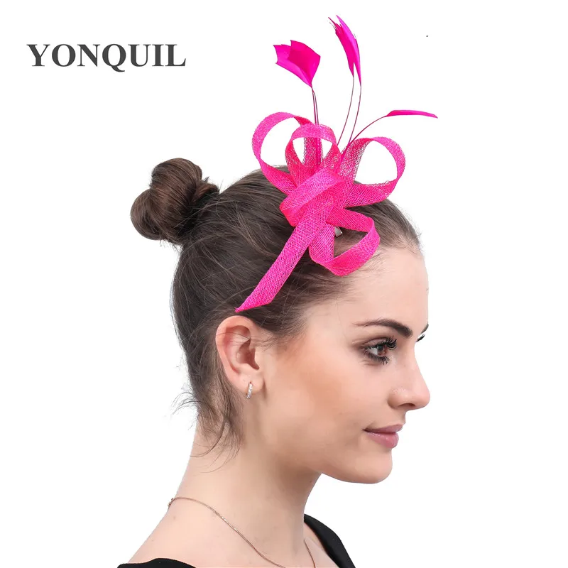 hot pink Восхитительный желтый шикарный свадебный головной убор для женщин, элегантный обруч-чародей, головной убор для девушек, для особых случаев, церковная фетровая шляпа, аксессуары для волос - Цвет: hot pink