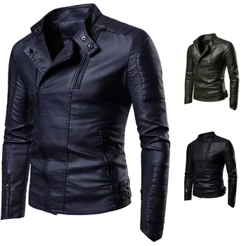 

L Autumn and Winter New Products Stayed Locomotive Leather Jacket Male Plus Velvet Trend Casual Leather Amazon Stand