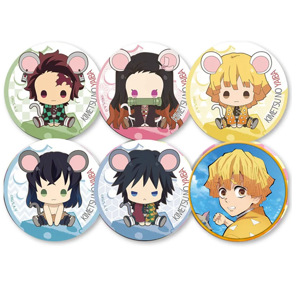 6pcs Demon Slayer: Kimetsu no Yaiba Kamado Tanjirou Pin Button Brooch Badge Trendy Anime Badge