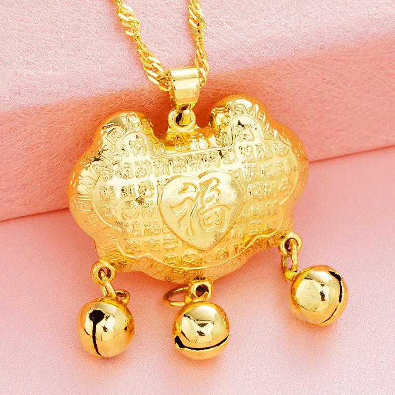 design 9 pendant OMHXFC Европейский модный подарок для маленьких детей на день рождения Умный Замок Фортуны 24KT золотое ожерелье с подвеской Шарм PN328 - Цвет камня: design 9 pendant