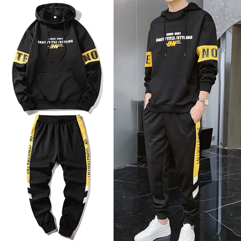 

Men Hoodie Suit Spring And Autumn Solid Color Simplicity Hooded Couples Popular Brand Two-Piece Casual Sports Spring Coat