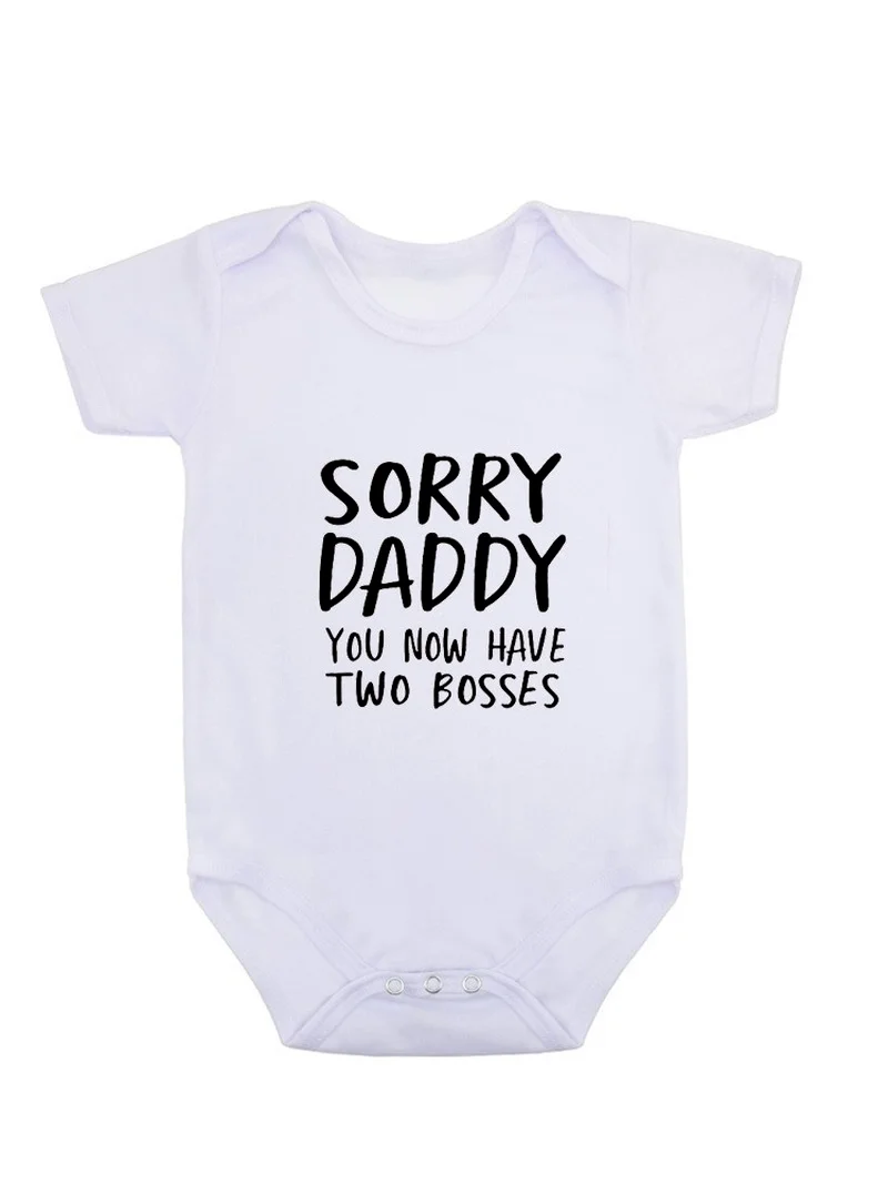 0-18M Sorry Daddy You Know Have Two Bosses Print Funny Newborn Baby Cotton Romper Infant Bebe Boy Girl Short Sleeve Jumpsuit