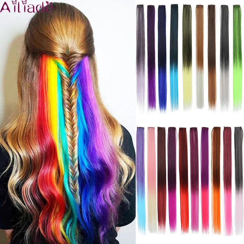 AILIADE, 32 цвета, яркие Радужный Омбре, накладные волосы для женщин и девушек, Синтетические длинные прямые волосы, синтетические волосы на заколках