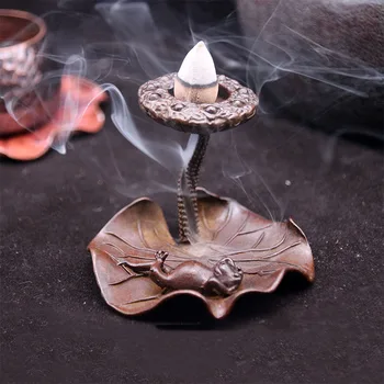 

Antique Pure Copper Frog Lotus Incense Burner Cup Lid Shelf Retro Animal Tea Pets Home Decorations Accessories Desk Ornaments