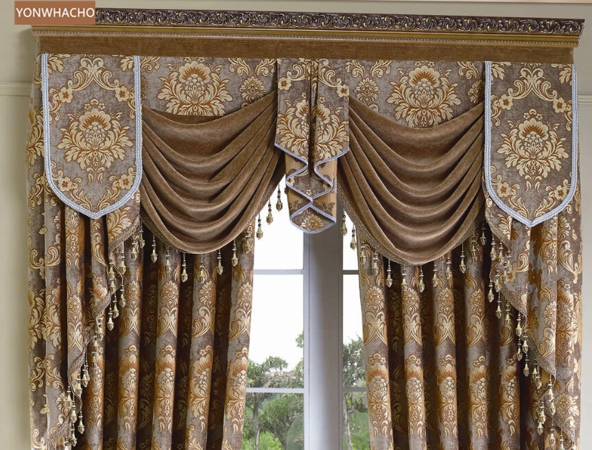 Custom curtains European Thickened chenille screens Villa high window luxury coffee cloth blackout curtain valance B683