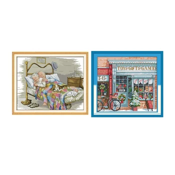 

2 set DIY Hand Cross Stitch Embroidery 11CT Printing Cross Stitch Home Decoration - Old Couple Pattern 57 x 46 cm & Gift toy sho