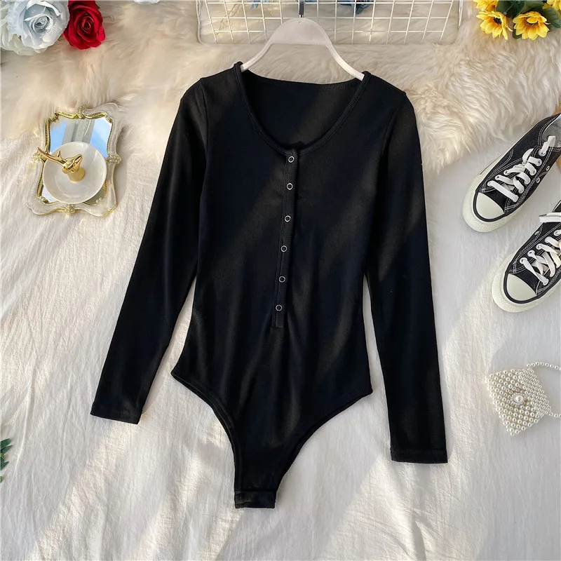 Для женщин шею ребра боди с длинными рукавами дамы slim fit ребристые бодисьюты