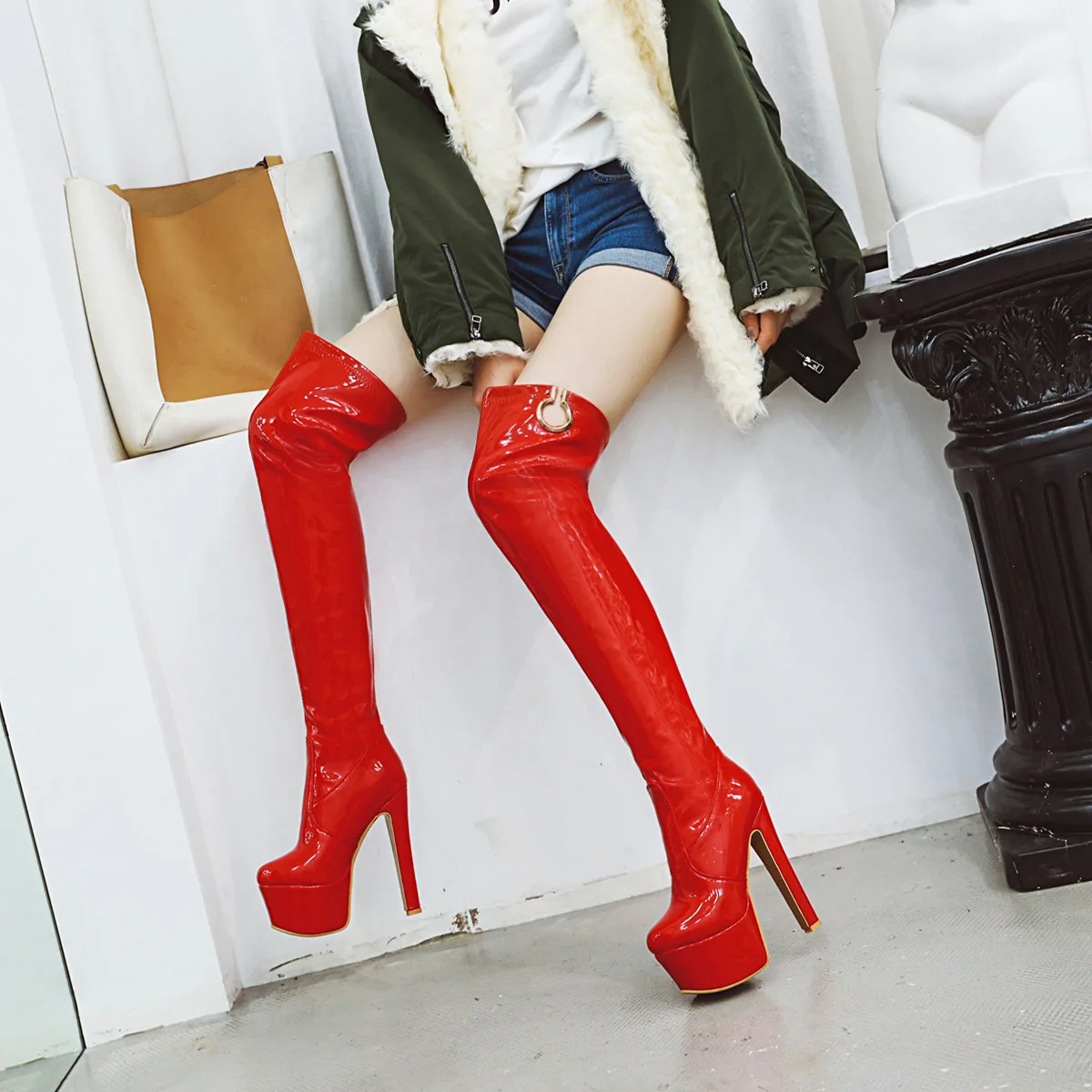 

LDHZXC Sexy Thin High Heels Women Boots Over The Knee Boot Pointed Toe Female Shoes Winter Warm Footwear Super Big Size 33-48