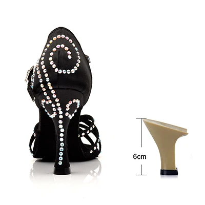 Black 6cm SHOYDANC/Женская обувь для латинских танцев; большие и маленькие стразы; обувь для сальсы; вечерние, свадебные, Бальные Танцевальные Туфли; цвет бронзовый, черный; обувь на высоком каблуке 9 см - Color: Black 6cm