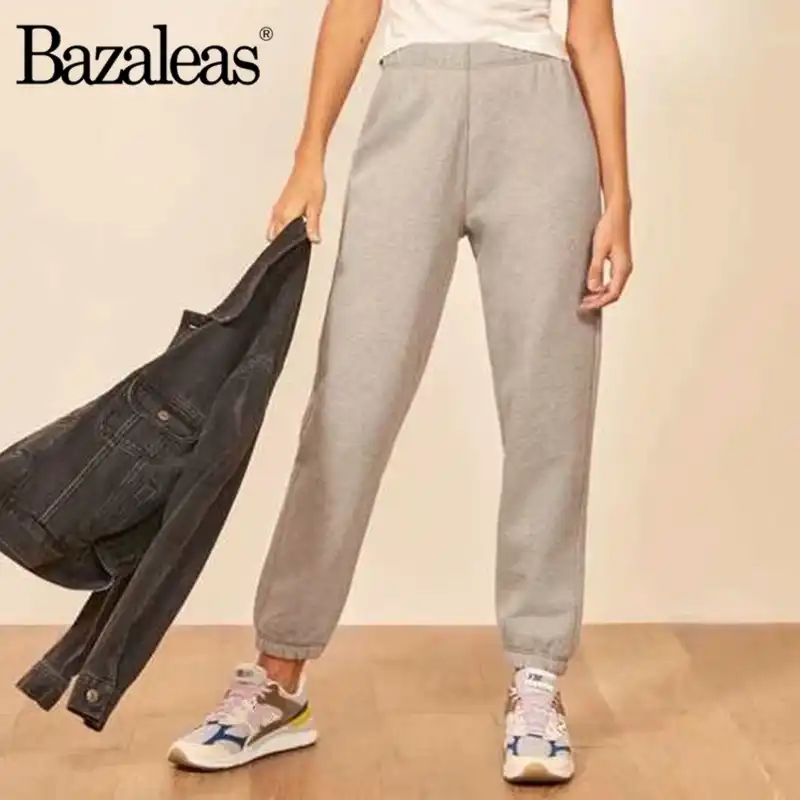 Bazaleas Gris Bolsillos Pantalones Mujer Streetwear Polar Forrado