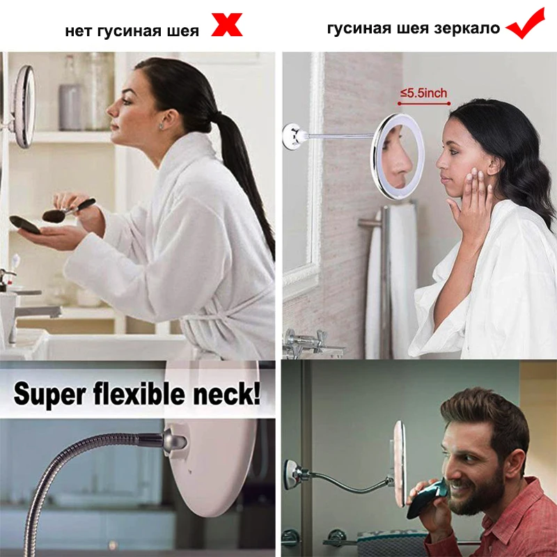 Светодиодный зеркало для макияжа с светодиодный свет 10X увеличительное косметическое зеркало с подсветкой для макияжа Miroir Grossissant увеличительное miroir espelho