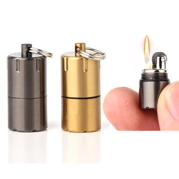 

Mini Kerosene Lighter Keychain Capsule Gasoline Fire Starter Camping Compact Grinding Whee Lighters Outdoor Survival Tool