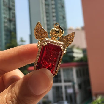 

2019 fashion hip hop necklace cz angel wing pendant iced out