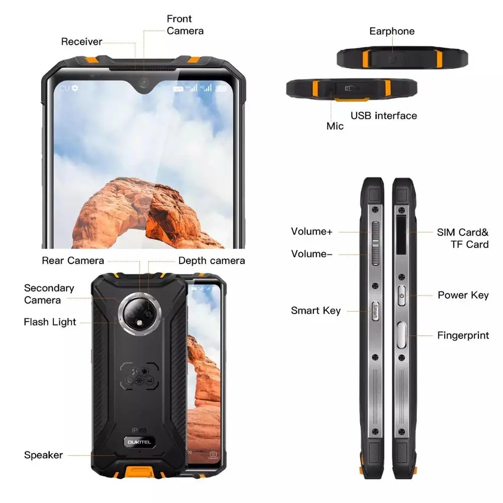 original OUKITEL WP8 Pro IP68 Waterproof Mobile Phone NFC 6.49'' HD+ 4GB 64GB MT6762D Octa Core Android 10 4G Smartphone 5000mAh