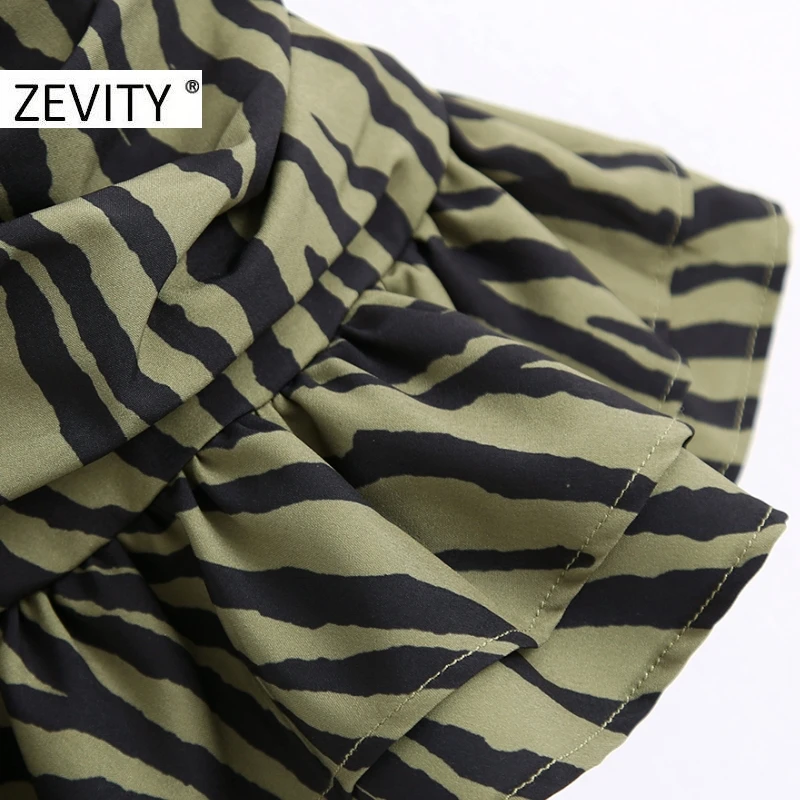 ZEVITY New Women animal pattern print pleated asymmetrical skirt faldas mujer female back zipper chic hem ruffles skirts QUN693