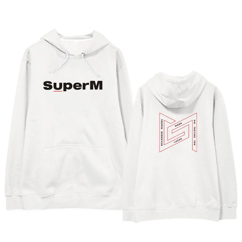 KPOP SuperM альбом негабаритных толстовка хип-хоп Повседневная Свободная одежда с капюшоном пуловер с принтом толстовки с длинными рукавами WY1171