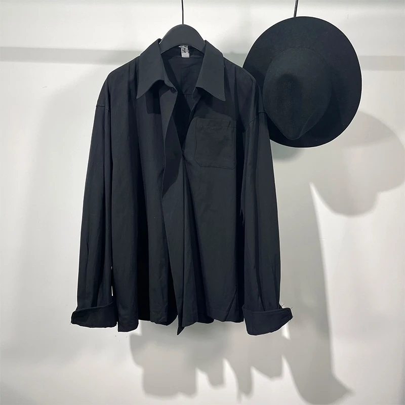 

Мужская рубашка с длинными рукавами, однотонная Асимметричная Свободная рубашка с отворотом, весна-осень