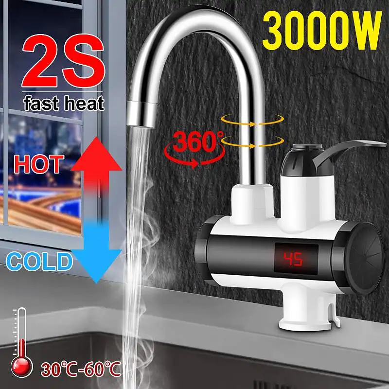Grifo calentador de agua eléctrico para cocina de 3000W, calentador instantáneo de agua caliente, grifo de calefacción en frío, calentador instantáneo de agua sin depósito