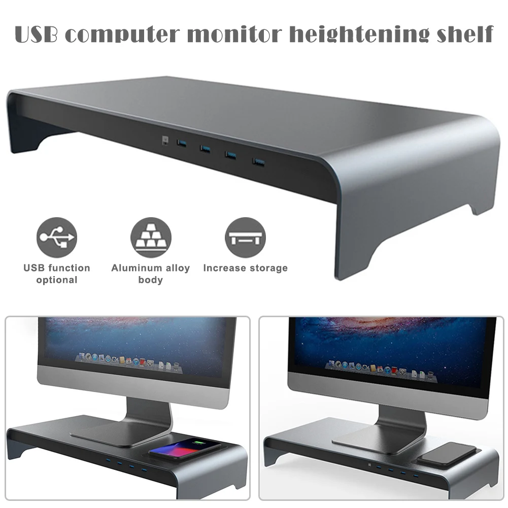 Smart Base Aluminum Alloy Computer Laptop Base Stand with 4 USB 3.0 Port FKU66