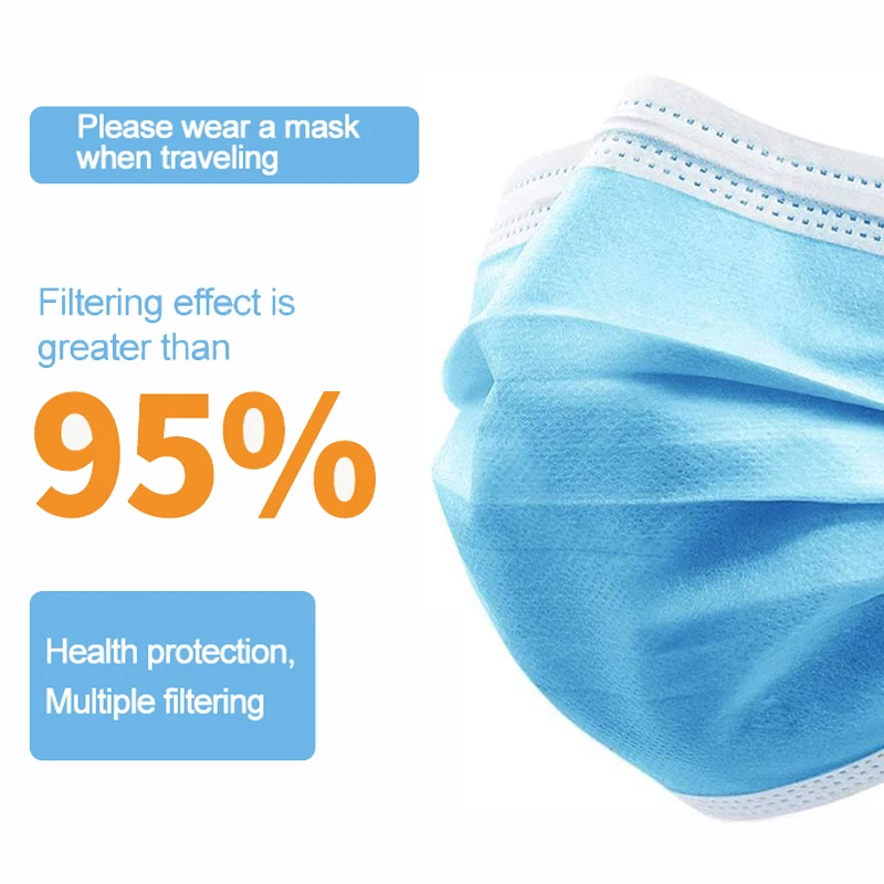 

50/100Pcs Anti Virus Mask Profession Disposable Protective 3 Layers Face Mouth Masks PM2.5 Filter Dustproof Prevent Bacteria
