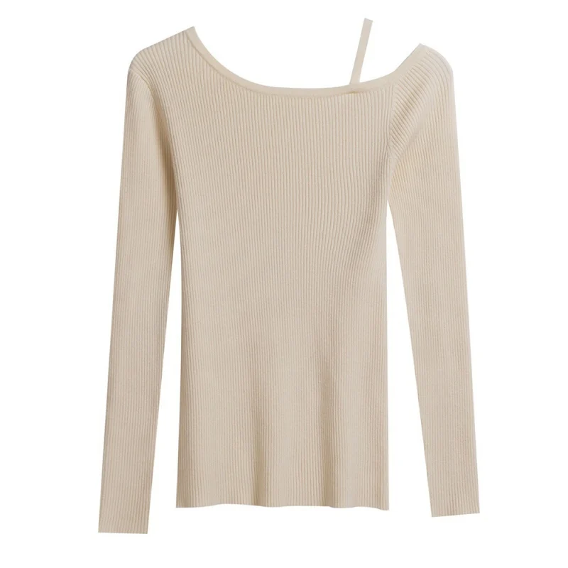 M Women's Clothing Autumn Fashion Slim string Slanted Solid Color Knit Bottoming tops Sweater Women Ladies Maglioni Donna!