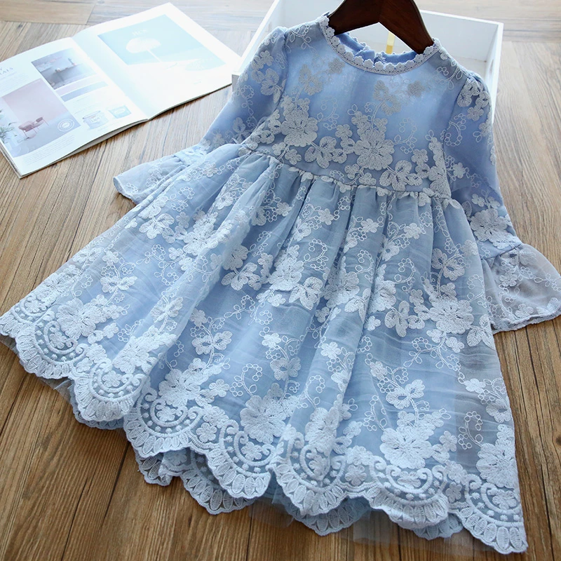 Кружевные платья Детские праздничные платья для маленьких девочек с принтом «птичка», детская одежда Atumun, детское платье принцессы vestidos для девочек, 3 года - Цвет: blue1