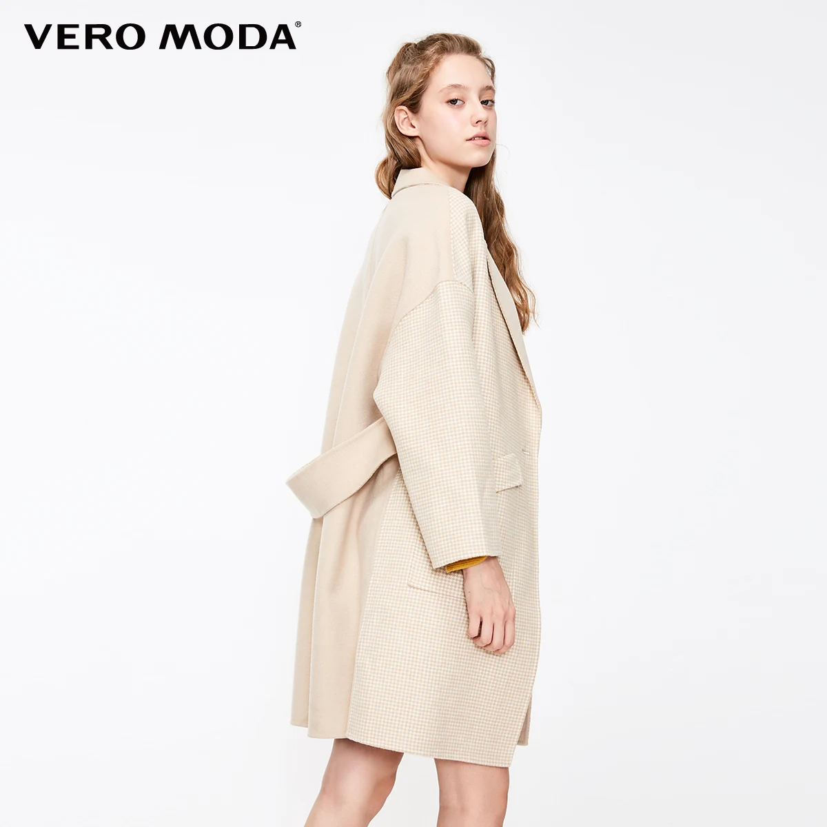 Vero Moda женское Новое Чистое шерстяное пальто средней длины с поясом сзади | 318327542