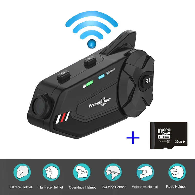 

R1 Plus Wifi motorcycle Recorder DVR Bluetooth 5.0 Group talk 6 Riders Intercom 1080P Video Helmet Interphone Headset