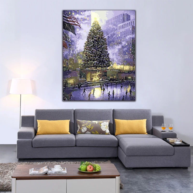 

DIY colorings pictures by numbers with christmas trees picture drawing Relief painting by numbers framed Home