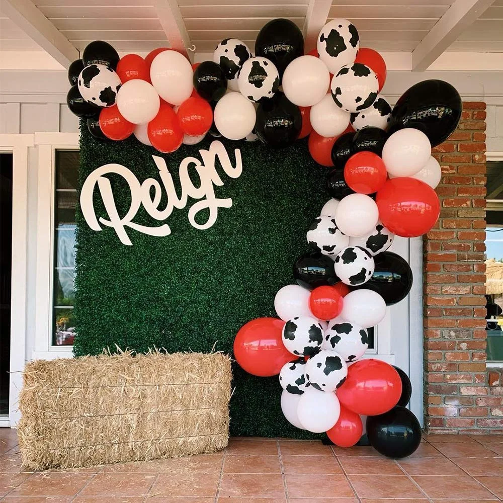 1set White Black Red Yellow Balloon Garland Arch Kit 12inch Cow Printed Balloons for Farm Birthday Party Theme Decor | Дом и сад