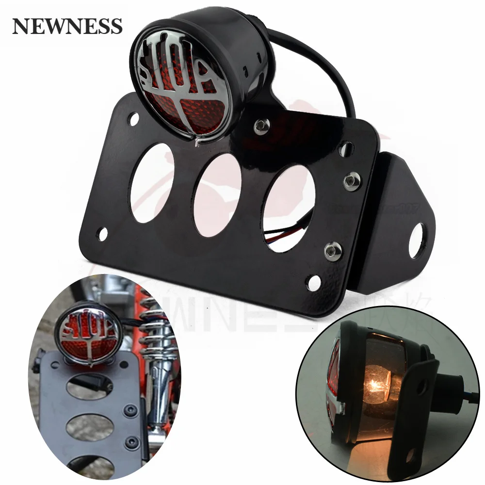 Universal 12V Motorcycle Side Mount Stop Sign Tail Light w/ License Number Plate Bracket For Harley Bobber Yamaha Honda,motorcycle taillight