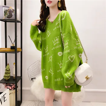 

One Size Women Cute Pattern Oversized Cozy Winter Sweaters 2019 Long Sleeve Chunky Loose Knitted Yarn Pullovers Striped Tops