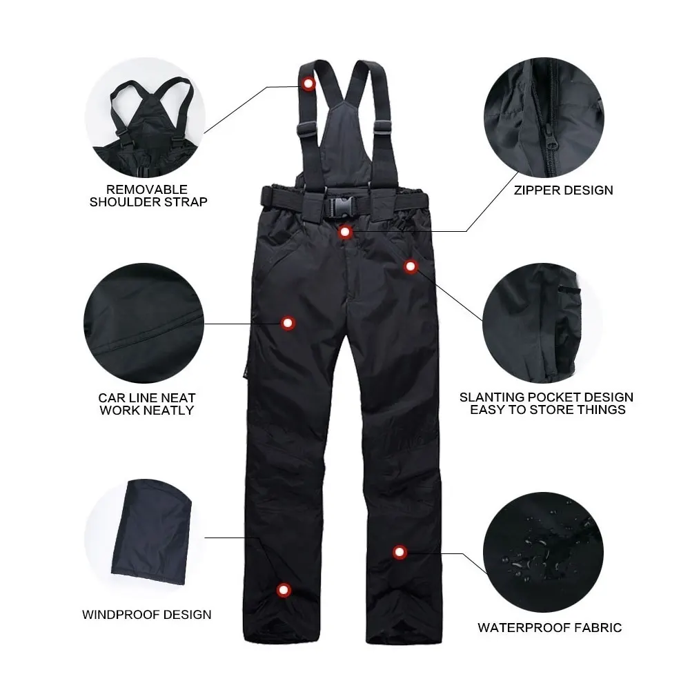 Ski Pants Sweatpants Strapless Pants 2018 Durable Polyester Braze 3 Color Windproof Snowboard Anti Fog Riding Game