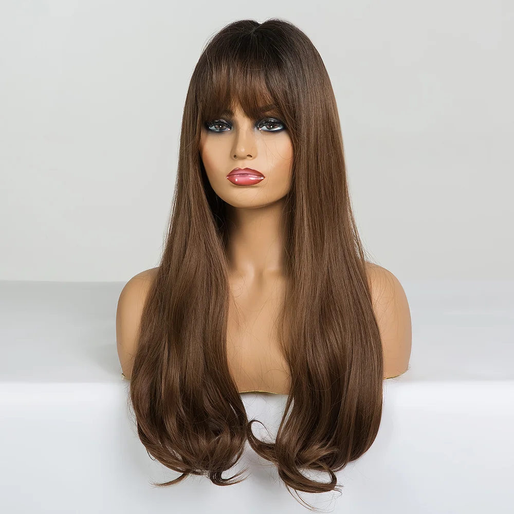 EASIHAIR длинные коричневые парики с челкой синтетические парики для черных женщин Glueless Волнистые Косплей парики Высокая температура натуральные волосы парик
