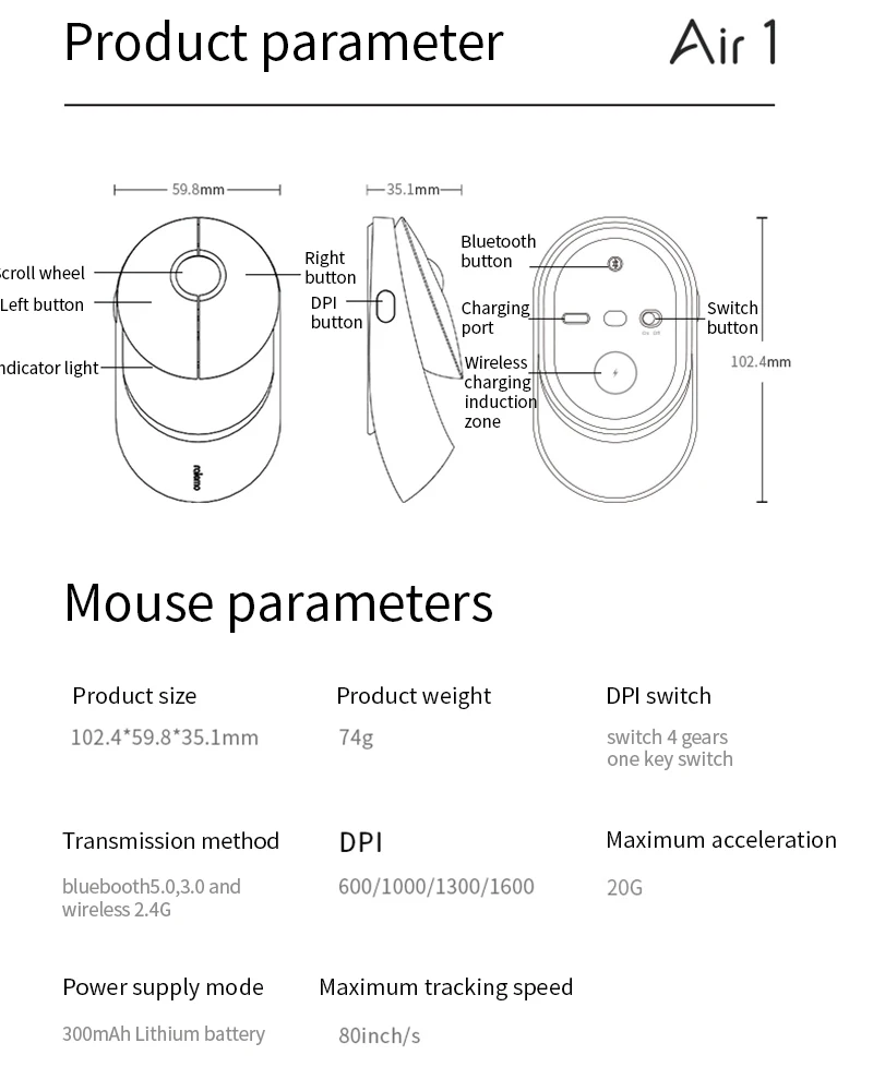 mouse sem fio livremente-alternar entre bluetooth 5.0