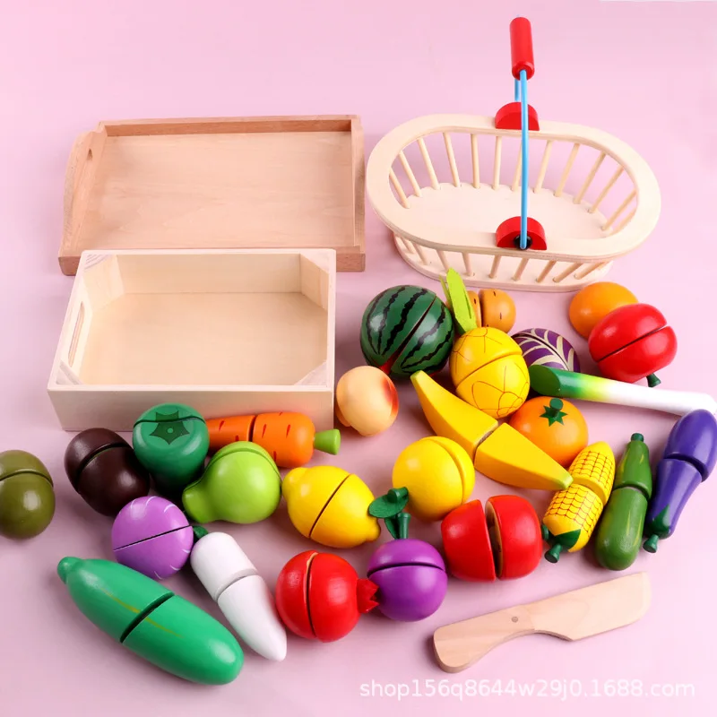Cut Fruit Educational Toy Wooden Velcro& Vegetable Fruit Cut Children Play House Kitchen Toy Single