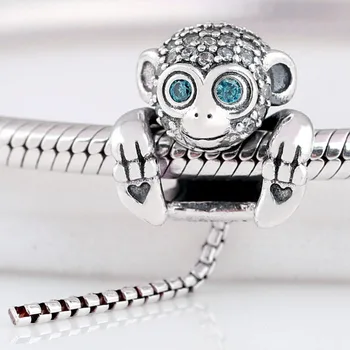 

Original A Long Snake-chain Tail Sparkling Monkey With Crystal Beads Fit 925 Sterling Silver Charm Bracelet Diy Jewelry