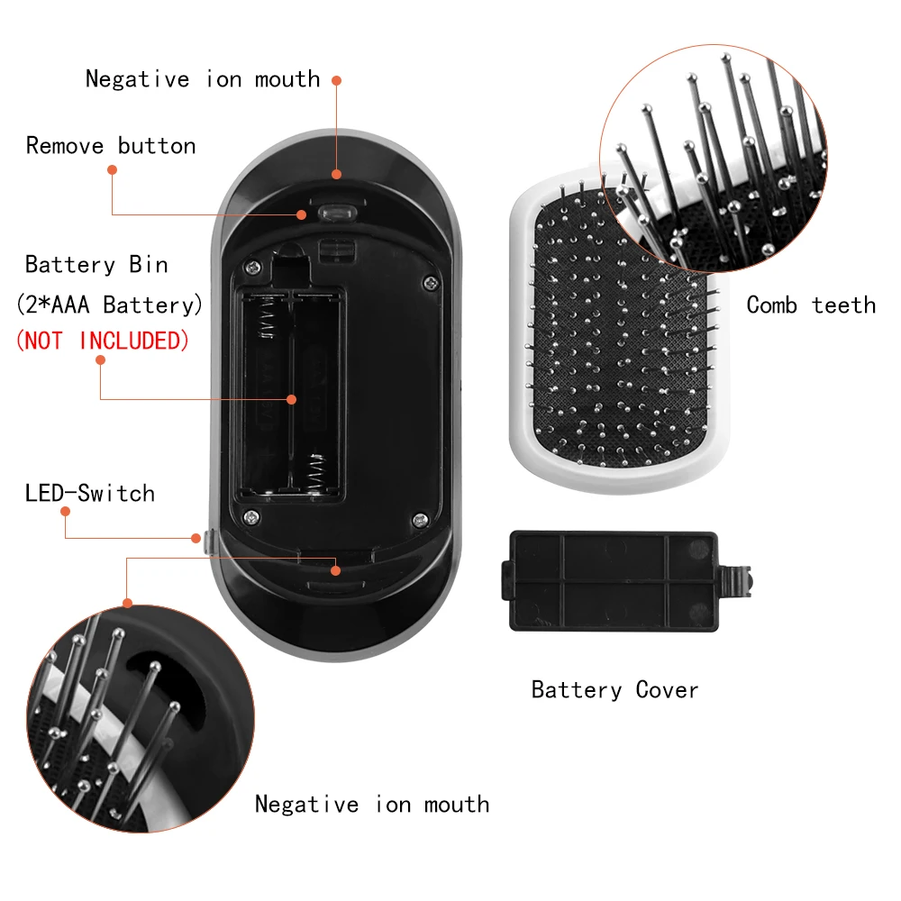 2.0 Fashionic Hair Brush Portable Electric Ionic Hairbrush Vibrating Scalp Massage Comb Double Negative Ions Release Antic-Stati