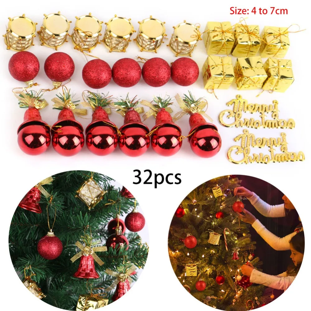 32 Sets of Christmas Tree Ornament Pendant Ball Bell Gift Box Christmas Tree Pendant