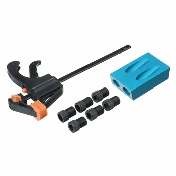 

8PCS Pocket Hole Jig Kit 6/8/10mm 15 Degree Angle Drill Guide Woodwoorking Hole Puncher Locator Jig Drill Bit Carpentry Tools