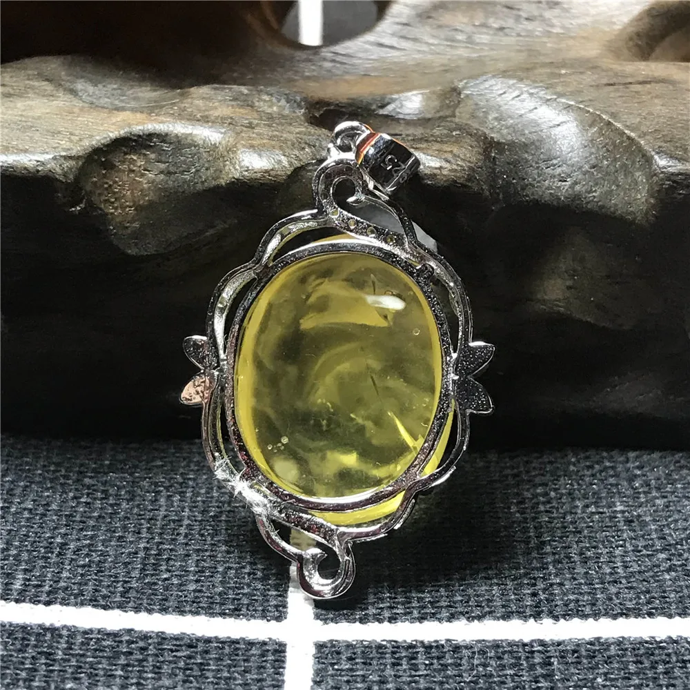 Натуральный Желтый Янтарный кулон для женщин Кристалл S925 серебро 36x23x9 мм бусины подвеска из драгоценного камня Ювелирные изделия AAAAA